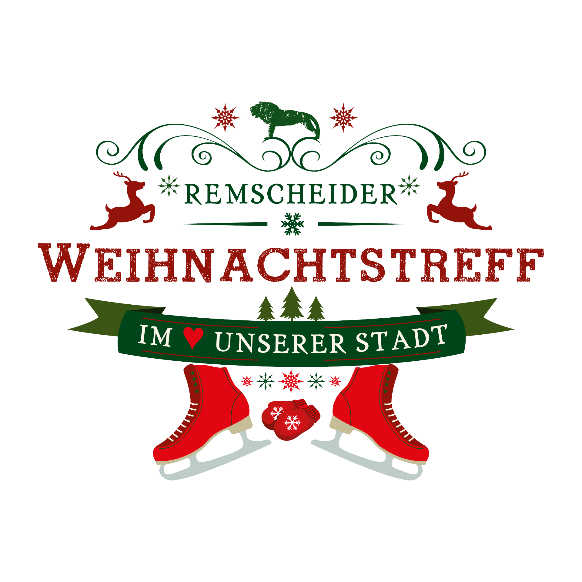 Logo Remscheider Weihnachtstreff mit Schlittschuhen, Tannen und Weihnachtsmotiven